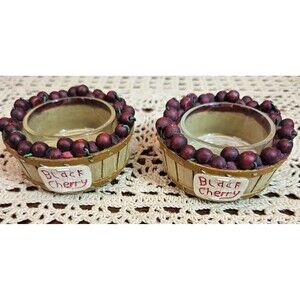 NWT Yankee Candle Bushels of Black Cherries Tea Light Candle Holders w/ Inserts